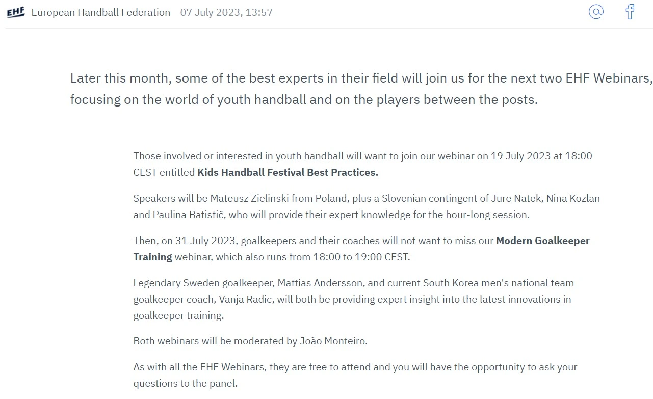 Modern Goalkeeper Training - EHF Webinar